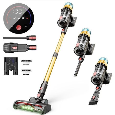Aspirateur balai sans fil , 650 W/40 kPa/40 min, avec écran LED, filtration cyclonique en 5 étapes, idéal pour les tapis, les sols durs et les poils d'animaux, léger et performant. (1/5)