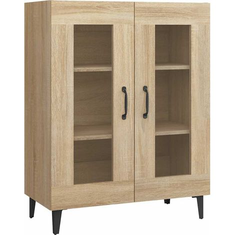 Buffet Vitrine Meuble de Rangement 2 Portes Verre Bois d'Ingénierie Chêne Sonoma 69,5 x 34 x 90 cm (1/5)