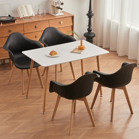 Wokaka Tavolo e Sedie da Pranzo - sedie in stile scandinavo (confezione da 2) - Tavolo bianco - sedie nere