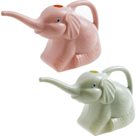 Arrosoir de 2 litres - Design éléphant - Petit arrosoir de jardin en plastique - Pour l'intérieur et l'extérieur - Outils de jardin pour enfants - Vert + rose (1/5)