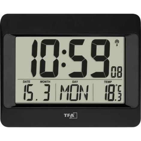 Horloge Murale Radio Pilotée Grand Écran Noir 215x26x160mm (1/4)