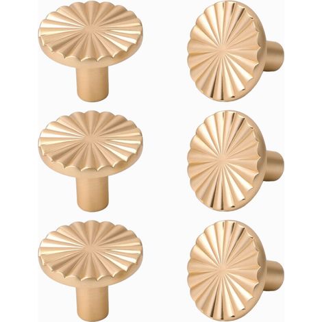 Bardusch - Lot de 6 boutons de porte dorés pour meubles de cuisine, poignées de tiroir de style vintage et quincaillerie pour commode. (1/5)
