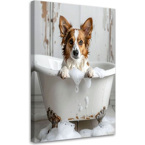 Impresión de Imagen, Perro sentado en una bañera con espuma beige, 20x30 (1/5)