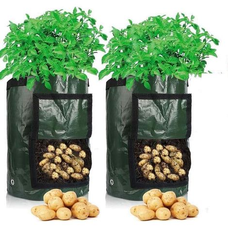 Kartoffelpflanzsäcke, 2 Stück, je 10 Gallonen (ca. 38 Liter), 35 x 45 cm, strapazierfähiges Material mit Klappe und Griff (1/5)