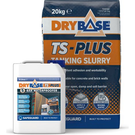 Drybase TS-Plus Tanking Slurry 20kg & 5-Bar Waterpoofer 4 Litres (1/3)