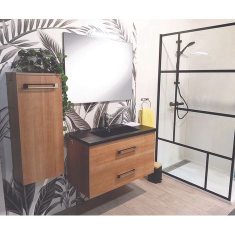 ONDEE - Mueble de baño suspendido colección LENCA - Entregado montado - Fabricado en Europa - Melamina Madera miel - Ancho 90cm (1/5)