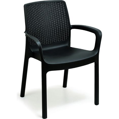 Sedia da esterno Asha, Seduta da giardino, Sedia per tavolo da pranzo, Poltrona outdoor effetto rattan, 100 % Made in Italy, 54x60h82 cm, Antracite