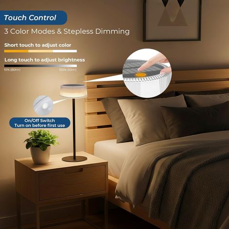 Lot de 2 Lampe de Table Sans Fil, Lampe de Table Extérieure Etanche, Lampe de Bureau LED Tactile avec 3 Couleurs d’Éclairage et Gradation Continue, pour Intérieur et Extérieur (1/4)