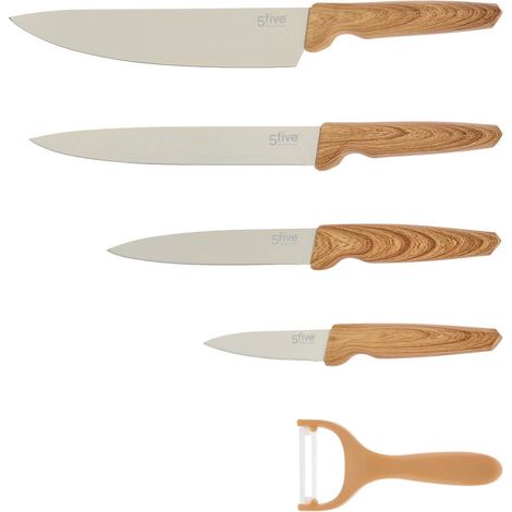 Set da cucina harmony con 4 coltelli e 1 pelapatate, colore beige - 5five (1/5)
