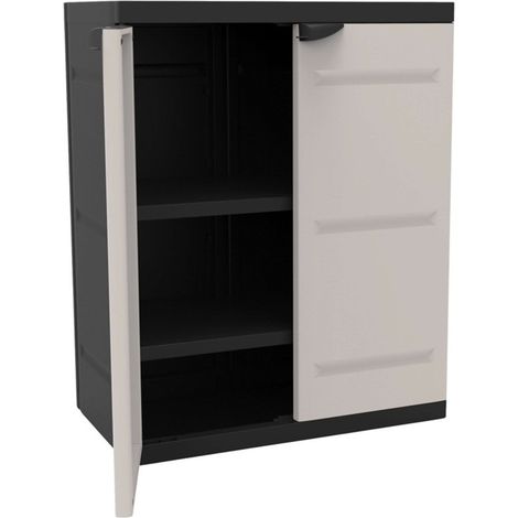 JARDIN202 - Armario Medio de Resina  2 Estantes Regulables  Almacenaje Bajo Terraza  Titanium Beige o Negro   70x44x88 cm   (Negro)