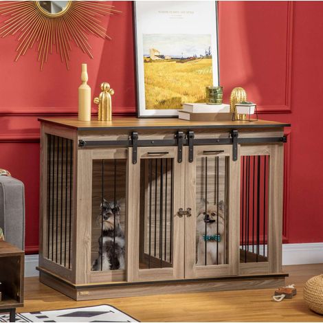Gabbia per cani da interno in legno colore quercia, 120 x 60 x 88,5 cm, con 2 porte (1/5)