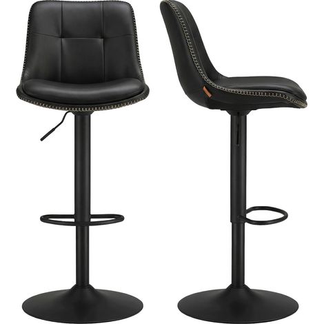 Tabourets de Bar, Ensemble de 2, Pivotants, Hauteur Réglable, avec Dossier et Repose-Pieds, Acier, Noir (1/5)