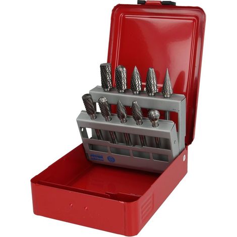 Assortiment de fraises limes carbures 10 parts, en cassette industrielle