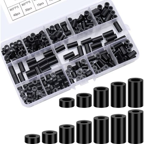 260-teiliges Set in Box: Schwarze ABS-Nylon-Abstandshalter – Runde, doppelseitige, isolierende und Kunststoffisolierungssäulen (M3/M4) (1/5)