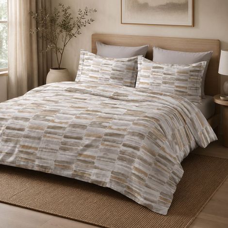 Juego de Funda Nórdica Matrimonial Salano, con Funda de Almohada, Percal Lavable, 300x250 cm, Gris Paloma