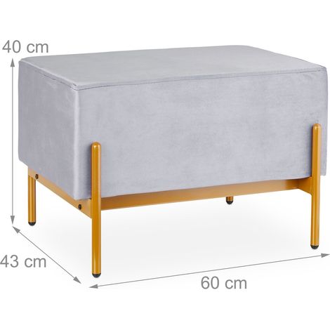 Panca rettangolare decorativa per ingresso e soggiorno 60 x 40 x 43 cm seduta imbottita stile elegante in velluto grigio 130015955