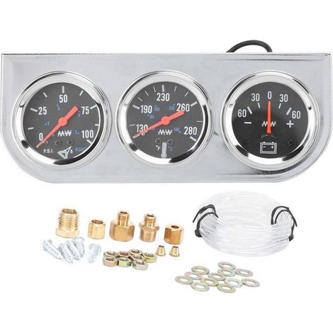 Ensemble de jauge triple 2 pouces, température de l'eau, pression d'huile et ampèremètre pour véhicules 12V. (1/4)