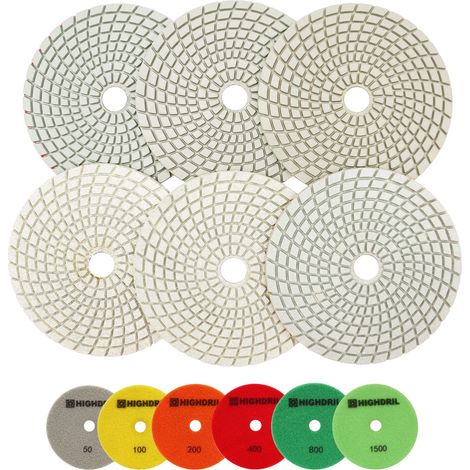 Lot de 6 tampons de polissage diamant humide 125 mm 50 100 200 400 800 1500, pour ponçage granit marbre utilisé sur meuleuse ou polisseuse (1/5)