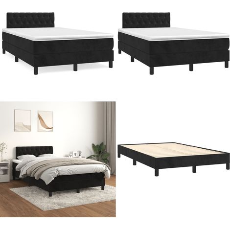 Sommier à lattes de lit avec matelas noir 120x190 cm velours - Lit Tapissier - Lit Velours - Lit Double - Literie - Chambre À Coucher - Home & Living (1/5)