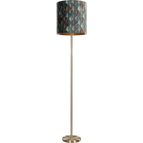 Stehleuchte Messing mit Samtlampenschirm Blattdesign und goldener Innenseite - Simplo