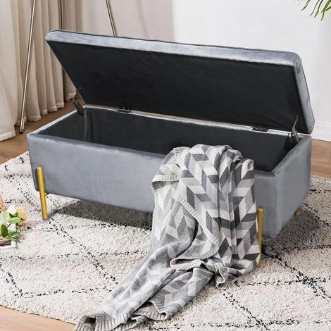 Cassapanca Pouf Contenitore Panca Sgabello Poggiapiedi in Tessuto Velluto Grigio (1/5)