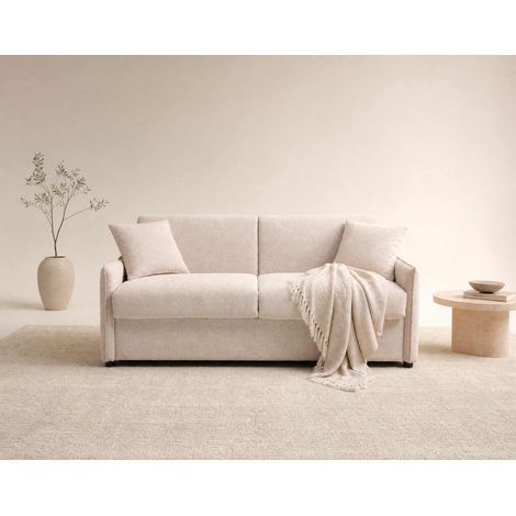 Adele - canapé 3 places convertible express couchage quotidien 140 cm matelas 14 cm en tissu texturé - beige