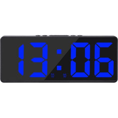 Grande horloge murale numérique intelligente APP Control Time/Date/&Sound Activate & Countdown Function Stepless Brightness & Volume Alarm with Snooze Function - Black shell blue light (1/5)