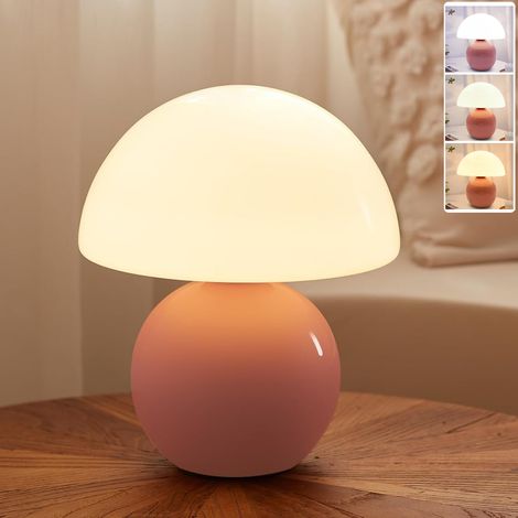 Lampe de table champignon, lampe de chevet, lampe artistique en verre à base de céramique, lampe de bureau décorative d'ambiance, 3 modes d'éclairage (1/5)