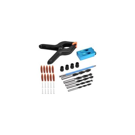 34pcs Trousse de Forage pour Gabarit de Trous de Poche 15 ° Guide de Perçage Set de Travail du Bois Oblique Positionneur Outil de Localisation