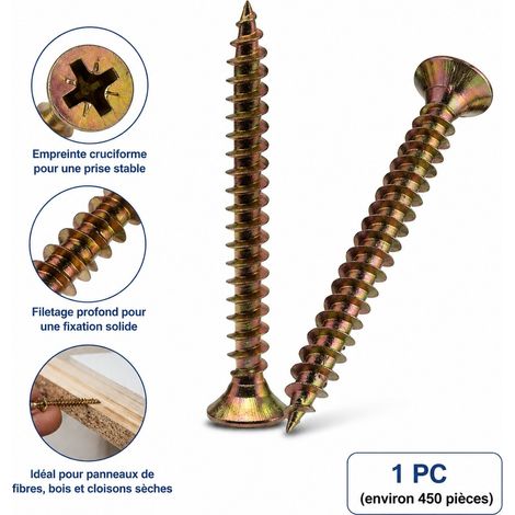 Vis Agglomerant M4 x 16 mm Acier Carbone Galvanise - Vis a Platre Croix Cruciforme Tete Fraissee - 450 Pieces (1/5)