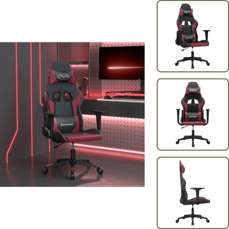 Silla de masaje - vidaXL Silla gaming de masaje cuero sintético negro y rojo vino tinto - Silla de trabajo