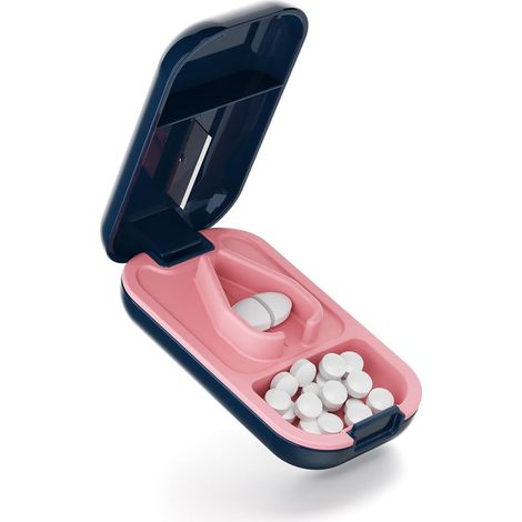 Lot de 2 coupe-comprimés ergonomiques – Adaptés aux petits et gros comprimés – Bleu foncé (1/5)
