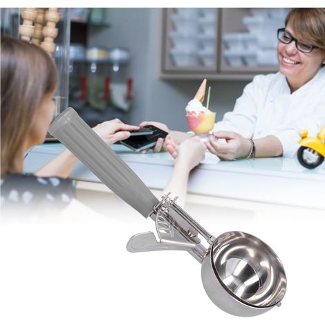 Cuillère à glace multifonctionnelle en acier inoxydable, 7 cm de diamètre, manche gris. (1/5)