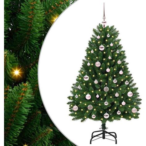 Sapin de Noël artificiel avec 150 lumières LED, vert, 120 cm de haut, en PVC et métal. (1/5)