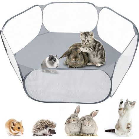 Kleintier-Laufstall, faltbares Haustier-Auslaufzelt, tragbares Käfigzelt für Meerschweinchen, Kaninchen, Hamster, Chinchillas, Igel (Schwarz)