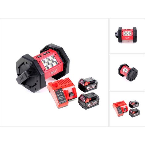 Milwaukee M18 AL-502C Akku LED Flutstrahler mit 1100 Lumen + 2x 5,0 Ah Akku + Universal Ladegerät (1/5)
