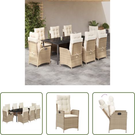 Gartenstuhl - 9-tlg. Garten-Essgruppe mit Kissen Beige Poly Rattan (1/5)
