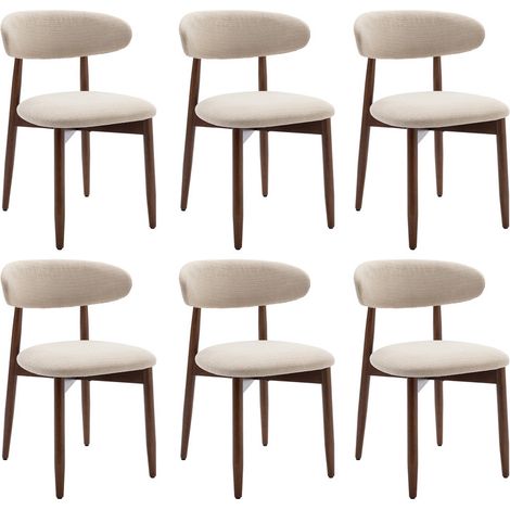 Colamy – Lot de 6 chaises en bois massif – Mousse haute densité pour confort – Dossier courbé ergonomique – Structure stable 125 kg – Beige