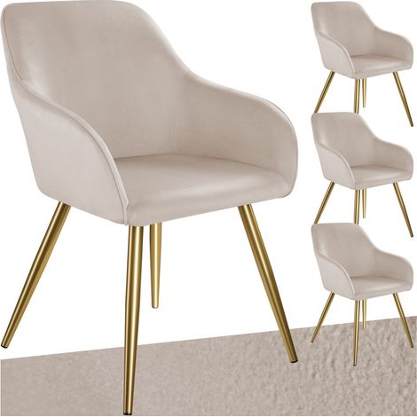 Ensemble de 4 chaises rembourrées aspect velours taupe/or