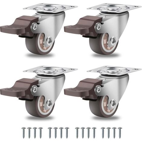 25-mm-Möbelrollen mit 4 Bremsen, bis 45 kg Tragkraft, 360° drehbar, Gummirollen für alle Bodenarten, geeignet für Möbel, Regale, Spielzeugkisten, 4er-Set (1/5)