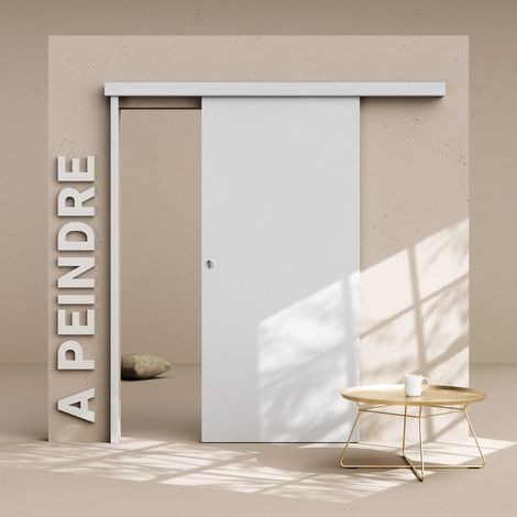 Porte Coulissante avec Rail - Prépeinte Plane 93 cm - Avec butée