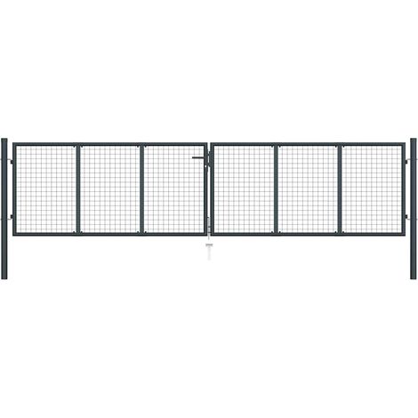 Portail de jardin grillagé, acier galvanisé, 400 x 100 cm, gris