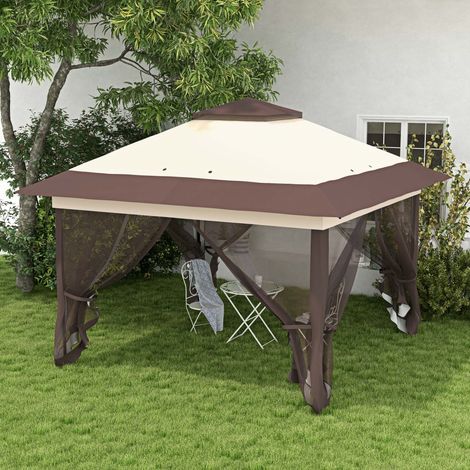 Gazebo/tendone da giardino pieghevole a scomparsa, struttura in acciaio, zanzariere in poliestere + borsa per il trasporto con ruote, marrone kaki
