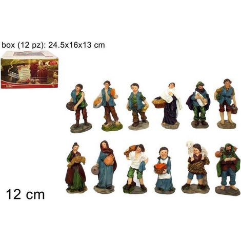 TrAdE Shop Traesio - Set 12 Pezzi Pastori Statuine Presepe Assortiti Presepio Di Natale Altezza 12cm -