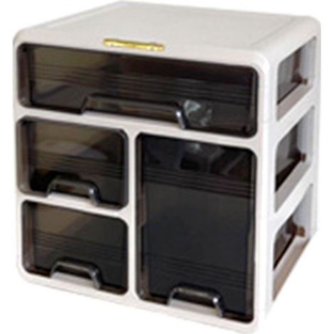 Organiseur de bureau avec tiroir, boîte de rangement en plastique pour bureau, idéal pour ranger cosmétiques, fournitures de bureau et crèmes (3 niveaux). (1/5)