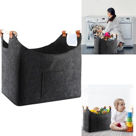 Sollbry Cesta para leña, cesta de fieltro, fieltro extra grueso y asa reforzada, cesta de leña plegable, bolsa de fieltro como cesta de almacenamiento para alimentos, madera, periódicos o leña (gris o (1/5)