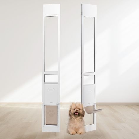 Porte pour chien pour porte coulissante en verre, 1927-2049 mm, porte pour animaux de compagnie avec cadre en aluminium, structure à charnière, rabat et serrure pour chiens de petite taille, M (1/5)