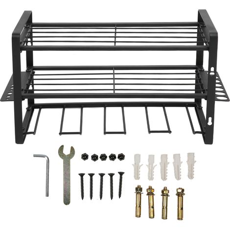 Organisateur de perceuse noir, support mural pour perceuse supportant une charge de 68 kg (150 lb), avec accessoires complets pour atelier de garage. (1/5)