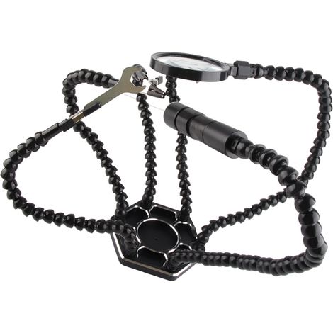 Support de fer à souder avec 6 bras en nylon, outil de réparation de circuits imprimés avec loupe et lampe LED intégrée. (1/5)