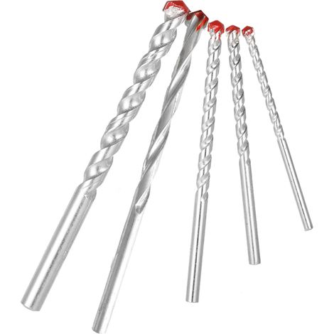 Juego de 5 brocas rotativas para mampostería de 4 a 10 mm, galvanizadas en YG8, con vástago redondo y ranura helicoidal, para taladrar hormigón, ladrillo y azulejo.